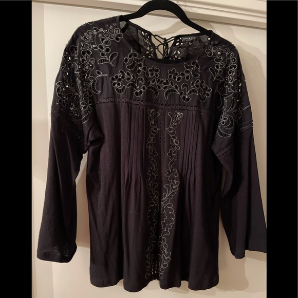 Lucky Brand Tops - Lucky Brand Black Eyelet Top with White Trim